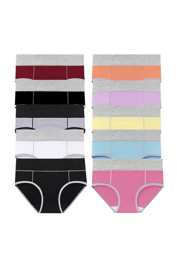 QQAMB 10 PC Cotton Briefs for Women Plus Size High Waisted Soft Breathable Underwear Panties Full Coverage Everyday Wear Briefs