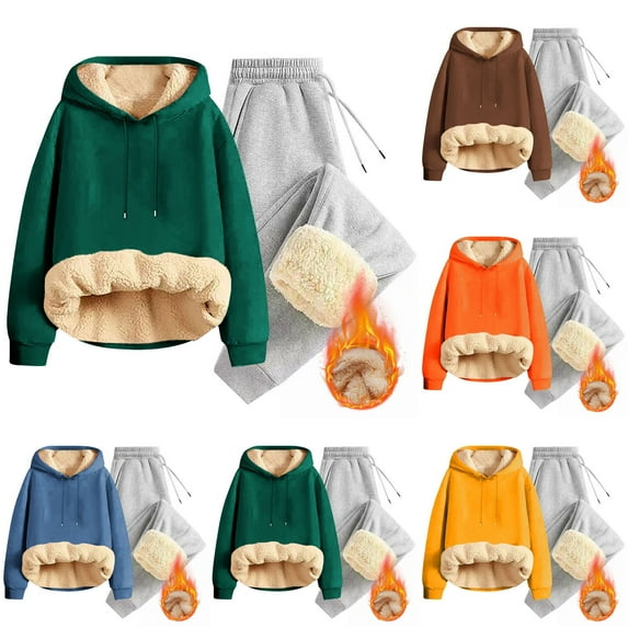 QQAMB 2 PCs Mens Fleece Tracksuit Full Set Fleece Lined Hoodies & Pants Outfit Casual Sweatsuits Activewear Trousers Sets