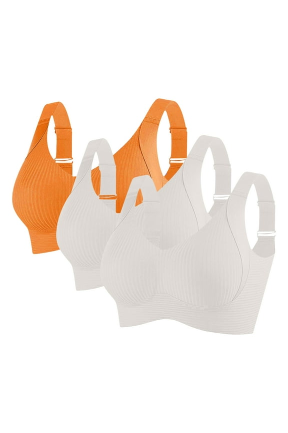 3PC Women’s Seamless Lifting Bra Coverage Supportive Back Smoothing T-Shirt Bra Adjustable Wireless Mesh Underwear