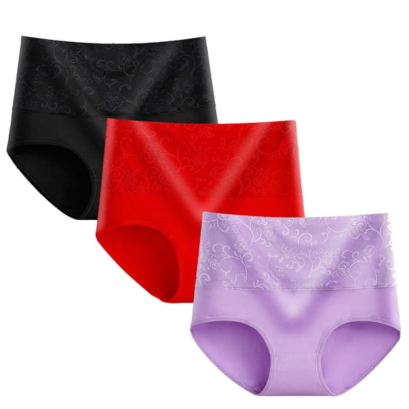 QQAMB 3PCs Women's Briefs High Waisted Cotton Underwear Soft Breathable Full Coverage Stretch Briefs Ladies Panties Plus Size