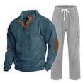thumbnail image 1 of QQAMB Activewear Set for Men Corduroy Lapel Buttons Sweatshirt Loose Drawstring Sweatpant 2 Piece Set Going Out Travel, 1 of 6
