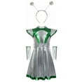thumbnail image 1 of QQAMB Alien Costume for Girls Shiny Metallic Cap Sleeve Pleated Casual Dress Theme Party Fancy Dress, 1 of 5
