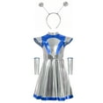 thumbnail image 1 of QQAMB Alien Costume for Girls Shiny Metallic Cap Sleeve Pleated Casual Dress Theme Party Fancy Dress, 1 of 6