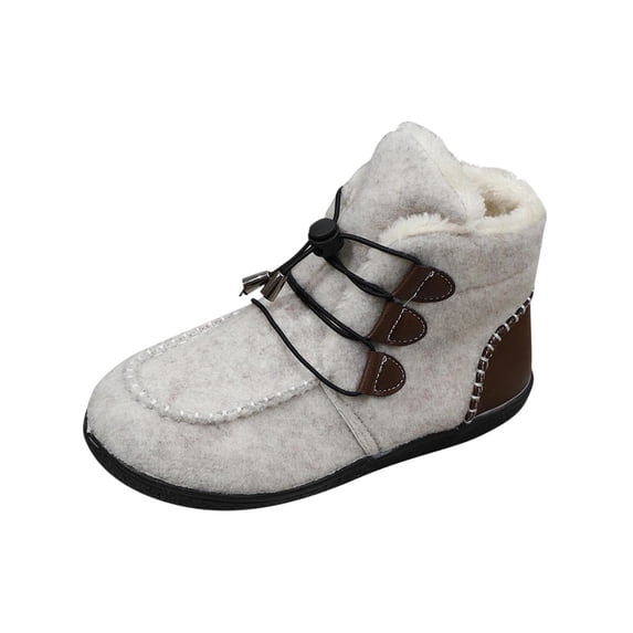 QQAMB Ankle Boot for Women Lace Tie Chunky Snow Boots Fleece Lined Round Toe Shoe Winter Thermal Hiking Booties