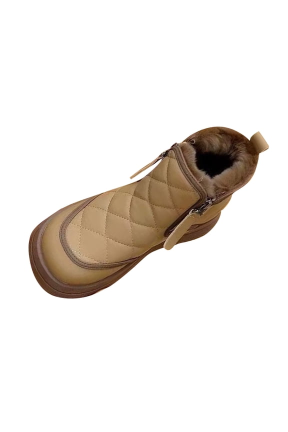 Ankle Boot for Women with Double-zipper Quilted Fleece Lined Snow Boots Chunky Anti-slip Booties Winter Shoe