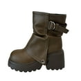 thumbnail image 1 of QQAMB Ankle Booties for Women Round Toe Platform Mid Calf Boots Buckle Strap Pull On Western Bootie Fold Over Casual Boot, 1 of 8
