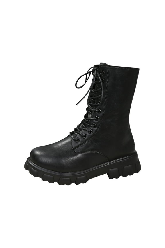 Ankle Boots for Women Chunky Platform Mid Calf Combat Boots Waterproof Windproof Slip On Lace-Up Elastic Chunky Platform Shoes