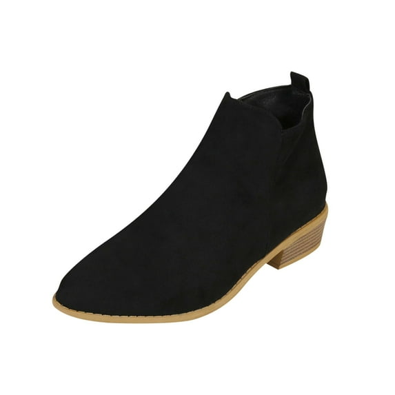 QQAMB Ankle Boots for Women Fall Pointed Toe Slouch Boot Winter Side Zipper Short Boots Low Heel Non Slip Bootie