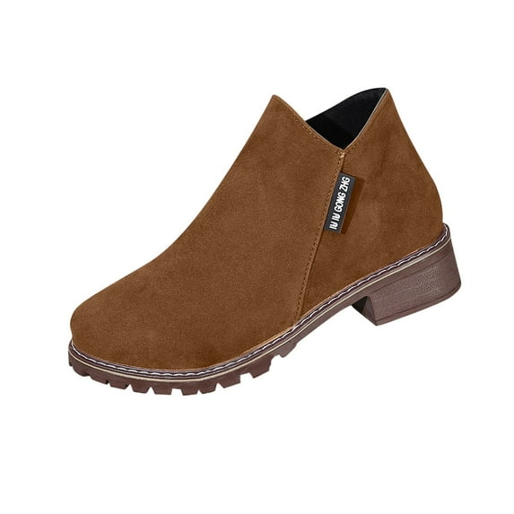 QQAMB Ankle Boots for Women Fall Pointed Toe Slouch Boot Winter Side Zipper Short Boots Low Heel Non Slip Bootie