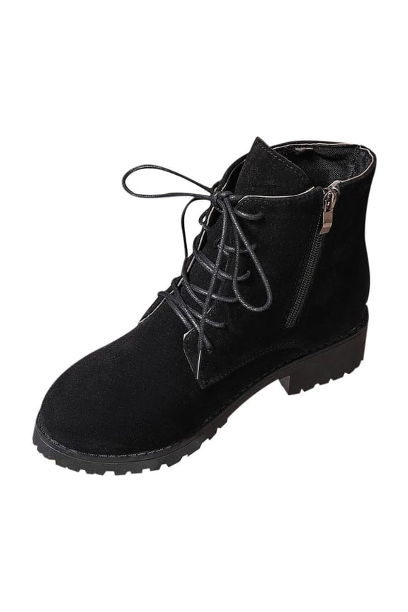 Ankle Boots for Women Suede Round Toe Booties Lace Up Low Heel Short Boot Pink Combat Casual Bootie with Side Zipper