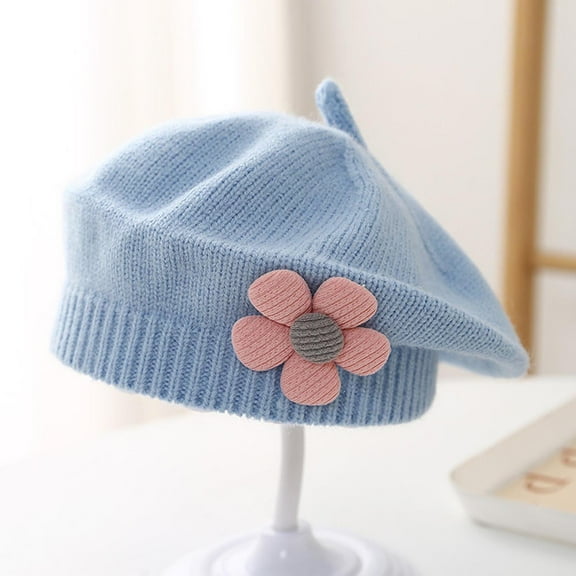 QQAMB Baby Beret Hat Toddler Winter Knitted Beanie Cap with Cute Flower Little Girls Cotton Hat for 3-48 Months