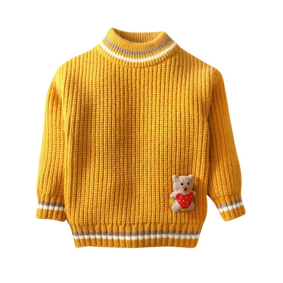 QQAMB Baby Boys Sweaters Toddler Girls Winter Soft Warm Crewneck Solid Color Bear Decal Knit Sweaters,4 Years