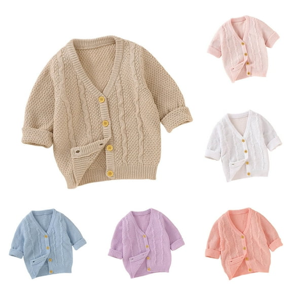 QQAMB Baby Girl's Sweaters Lovely Solid Color Knitted Cardigan V-Neck Long Sleeves with Single Breasted Warm Coat,0 Months