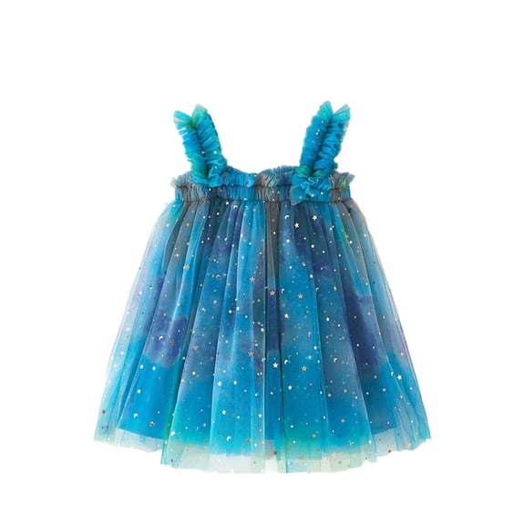 QQAMB Baby Girls Tulle Tutu Dress Sleeveless Tie Dye Print Summer Birthday Party Babydoll Dresses