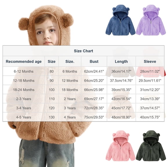 QQAMB Baby Toddler Boys Girls Fleece Jacket with Hood Zip Up Cute Bear Coats for Infant Boys Girls Fuzzy Jacket with Ear