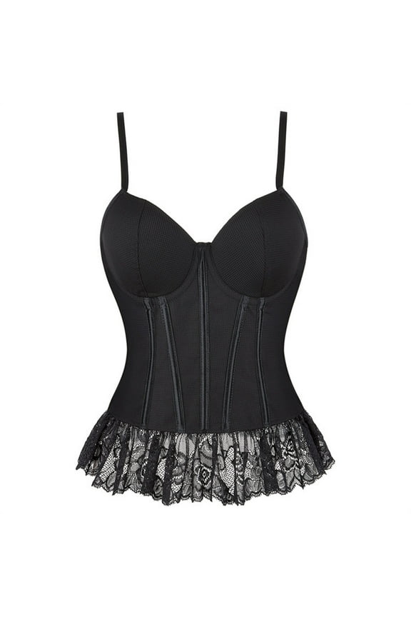Black Corset Top for Women with Lace Hem Summer Going Out Bustier Crop Top for Party Boned Body Shaper with Straps