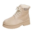 thumbnail image 1 of QQAMB Booties for Women Winter Snow Boot Fleece Lined Lace Tie Boots Chunky Anti-slip Warm Shoe Solid Casual Going Out Booties, 1 of 8