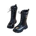 thumbnail image 1 of QQAMB Boots For Girls Fall Shoes Lace Up Riding Boots Mid Calf Boots Cute Boot Pu Leather Waterproof Fashion Goth Cowboy Goth Side, 1 of 8