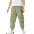 thumbnail image 1 of QQAMB Boy's Casual Cargo Pants Drawstring Waist Jogger Pant Lightweight Sweat Pants Hiking Trousers Hem Pant,11-12Years, 1 of 7