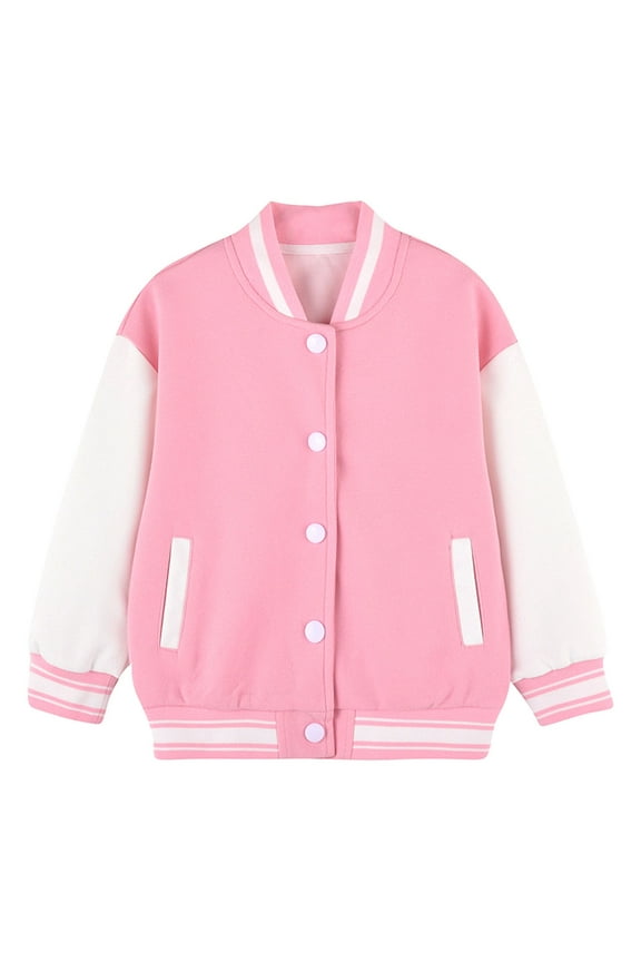 Boys Girls Baseball Jacket Toddler Bomber Cardigan Coat with Pocket Kids Vintage Varsity Letterman Outwear Uniform