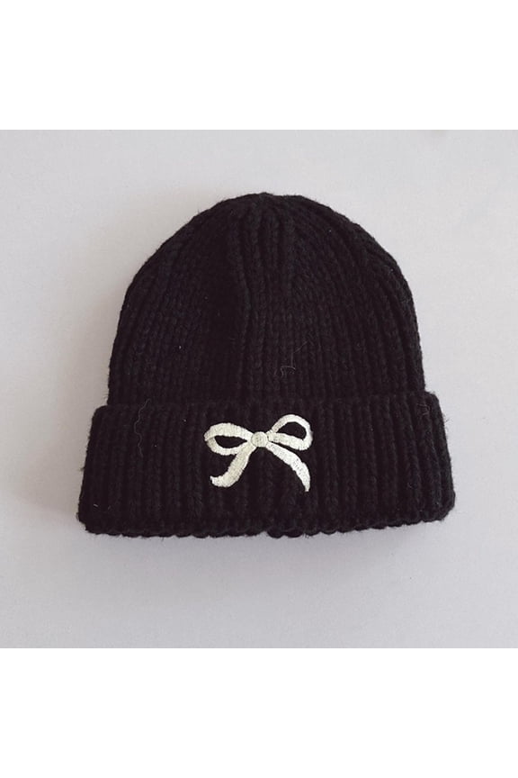 Boys Girls Bow Beanie Hat Winter Warm Knit Hats Cute Embroidery Bowknot Caps Streetwear