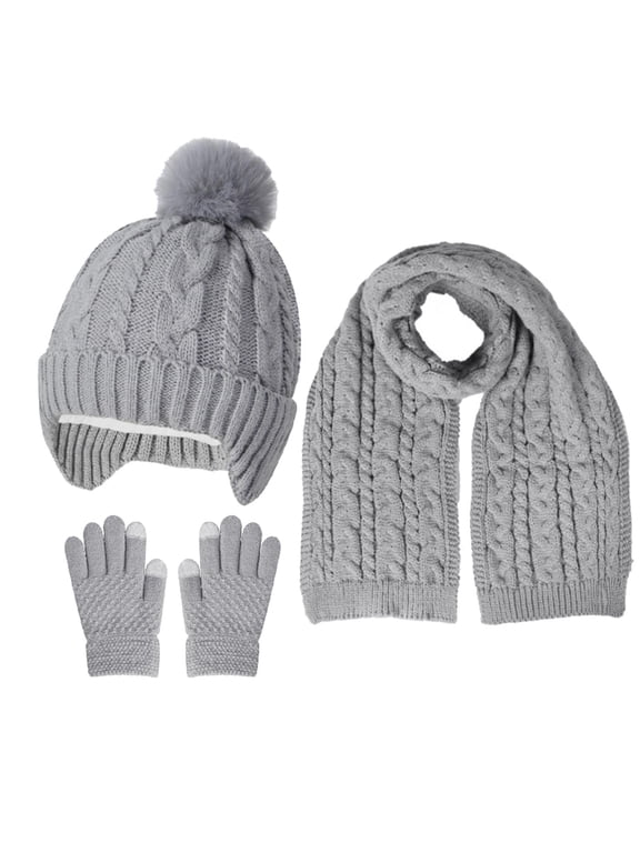 QQAMB Boys Girls Hat Muffler Gloves 3 Piece Set Fall Winter Fleece Warm Knit Outwear for Kids