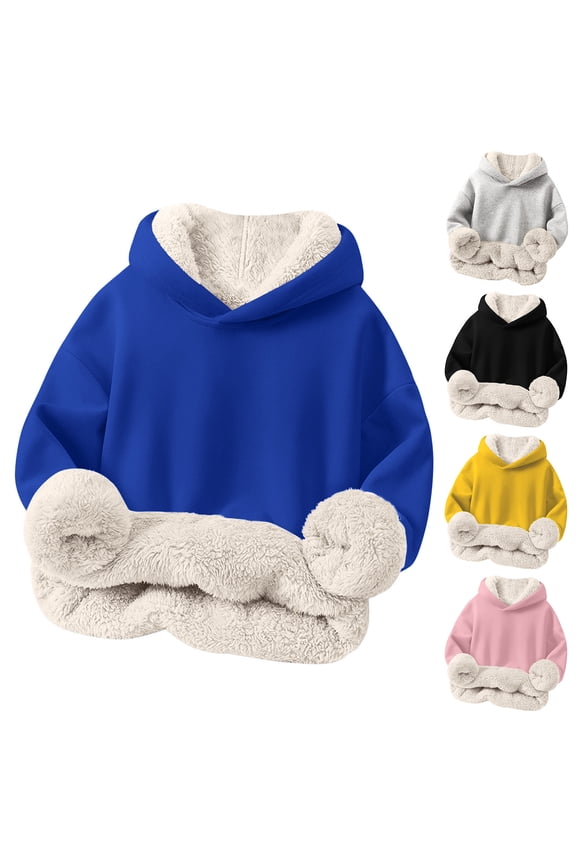Boys Girls Hoodies Sherpa Lined Fleece Pullover Sweatshirt Thick Sweatshirts Thermal Sweater Winter Warm Top,12 Months