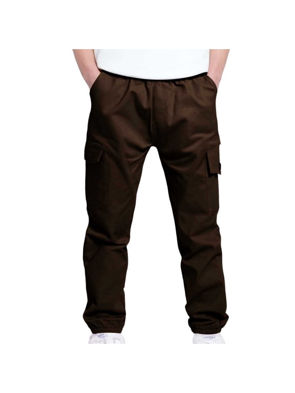 Boys Stretch Cargo Pants Kids Elastic Waist Solid Color Straight Leg School Youth Joggers Pants,4 Years
