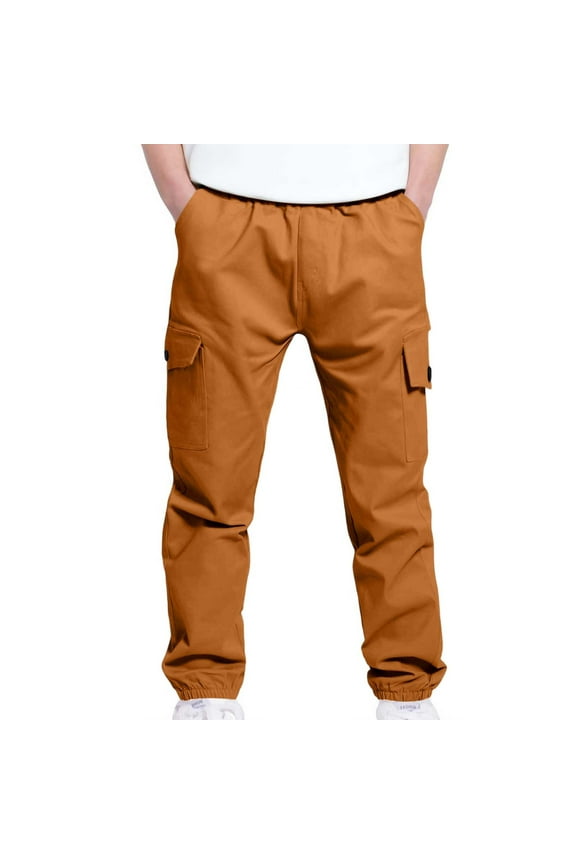 Boys Stretch Cargo Pants Kids Elastic Waist Solid Color Straight Leg School Youth Joggers Pants,8 Years