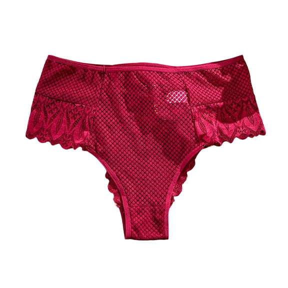 QQAMB Briefs for Womens Plus Size High Waist Lace Hollow Out Underwear Cotton Panty See Through Panties Underpant