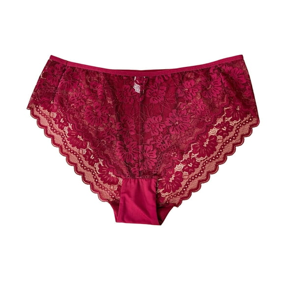 QQAMB Briefs for Womens Plus Size High Waist Lace Hollow Out Underwear Cotton Panty See Through Panties Underpant