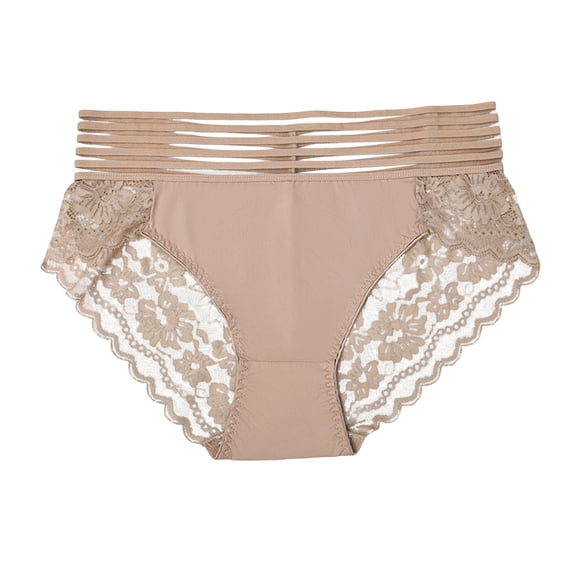 QQAMB Briefs for Womens Plus Size High Waist Lace Hollow Out Underwear Cotton Panty See Through Panties Underpant