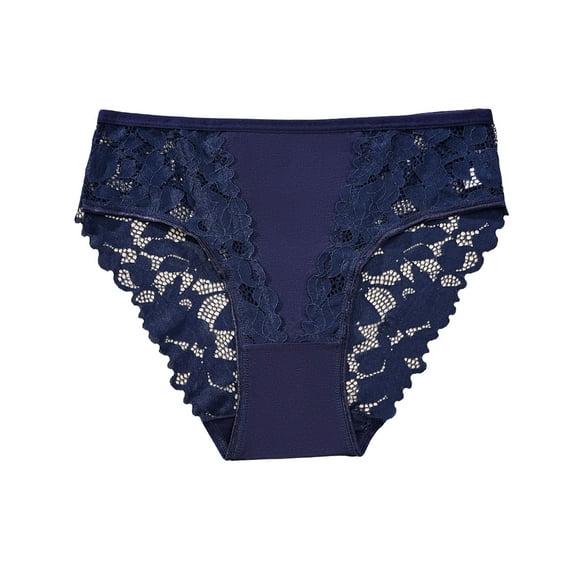 QQAMB Briefs for Womens Plus Size High Waist Lace Hollow Out Underwear Cotton Panty See Through Panties Underpant