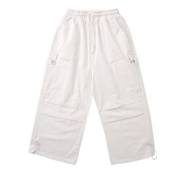 QQAMB Cargo Pants for Girls Cotton Drawstring Elastic Waist Ruched Baggy Cargo Pants Hip Hop Streetwear Trousers,9 Years
