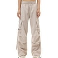 thumbnail image 1 of QQAMB Cargo Pants for Women Elastic Waist Solid Color Drawstring Parachute Pants with Pockets Khaki M, 1 of 5
