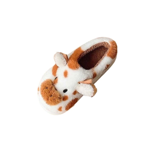 QQAMB Cartoon Cow Cotton Slippers,Cute Cozy Fuzzy Animal Slippers For Women Men,Winter Warm Plush Comfy Indoor Outdoor Slippers
