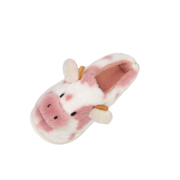 QQAMB Cartoon Cow Cotton Slippers,Cute Cozy Fuzzy Animal Slippers For Women Men,Winter Warm Plush Comfy Indoor Outdoor Slippers