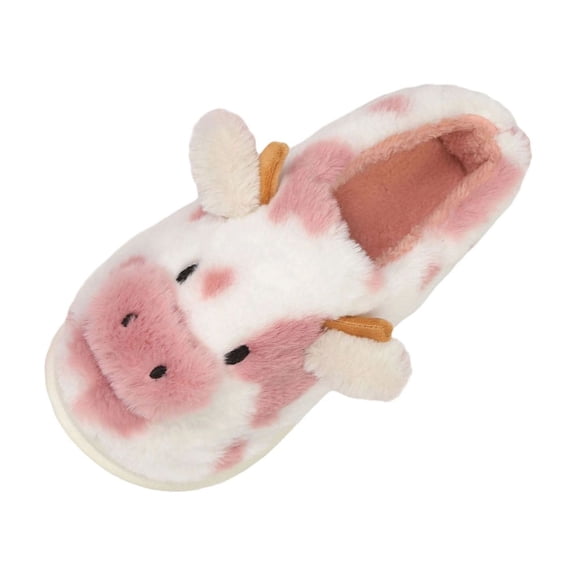 QQAMB Cartoon Cow Cotton Slippers,Cute Cozy Fuzzy Animal Slippers For Women Men,Winter Warm Plush Comfy Indoor Outdoor Slippers