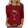 thumbnail image 1 of QQAMB Christmas Shirts for Women Sparkly Rhinestone Wine Glass Graphic T-shirt Loose Casual 3/4 Sleeve Holiday Tops Wine S, 1 of 5