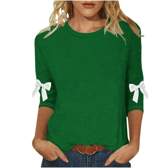 QQAMB Christmas Tops for Women Casual Long Sleeve Crewneck Bow Sweatshirts Lightweight Funny Graphic Xmas Holiday Shirts Army Green L