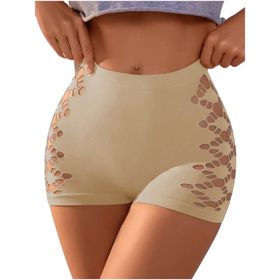 QQAMB Cut Out Side Boyshort Panties for Women Mid Rise Stretch Criss Cross Seamless Underwear