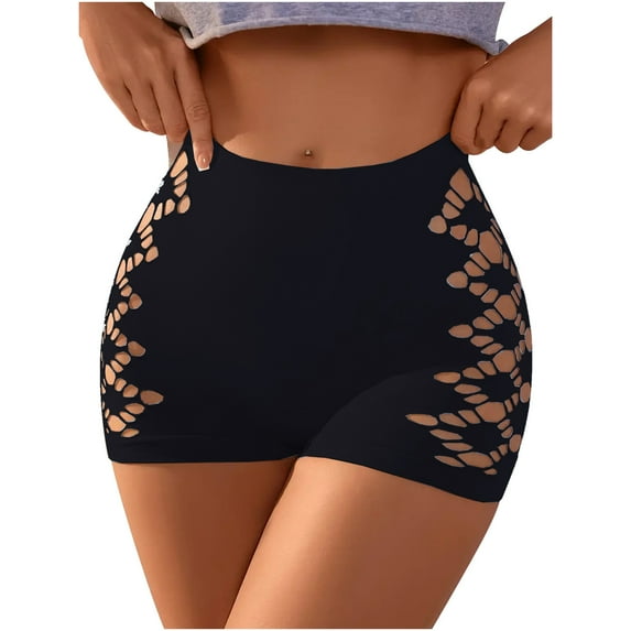 QQAMB Cut Out Side Boyshort Panties for Women Mid Rise Stretch Criss Cross Seamless Underwear