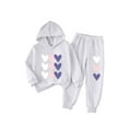 thumbnail image 1 of QQAMB Cute Toddler Girls Sweatsuit - Casual Heart Print Kids Fall Clothes Set Hoodie Sweatshirt Pants Spring Outfits, 1 of 6