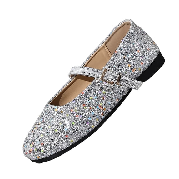QQAMB Dress Shoes for Women Low Heel Princess Flats Mary Jane Flower Wedding Party Glitter Shoes