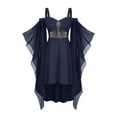 thumbnail image 1 of QQAMB Dresses for Women Plus Size Punk Cold Shoulder Flare Sleeves Elastic Waisted Medieval Lace Gothic Dress Navy S, 1 of 6