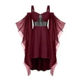 thumbnail image 1 of QQAMB Dresses for Women Plus Size Punk Cold Shoulder Flare Sleeves Elastic Waisted Medieval Lace Gothic Dress Wine S, 1 of 6