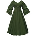 thumbnail image 1 of QQAMB Dresses for Women Renaissance Fairy Dress V-Neck Drawstring Bell Sleeve Swing Long Dress with Pockets Green M, 1 of 3