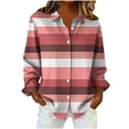 thumbnail image 1 of QQAMB Dressy Gradient Lapel Blouse for Women Plus Size Long Sleeve Button Down Shirts Loose Business Casual Striped Tunic Tops, 1 of 6