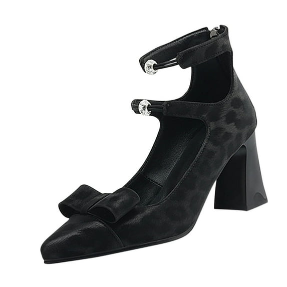 QQAMB Elegant Bow Mary Jane Shoes Women Block Heel Pumps for Party Formal Work Shoes