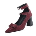 thumbnail image 1 of QQAMB Elegant Bow Mary Jane Shoes Women Block Heel Pumps for Party Formal Work Shoes, 1 of 8